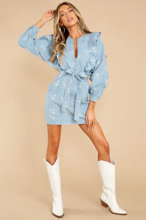 My Lucky Star Floral Embroidered Denim Dress