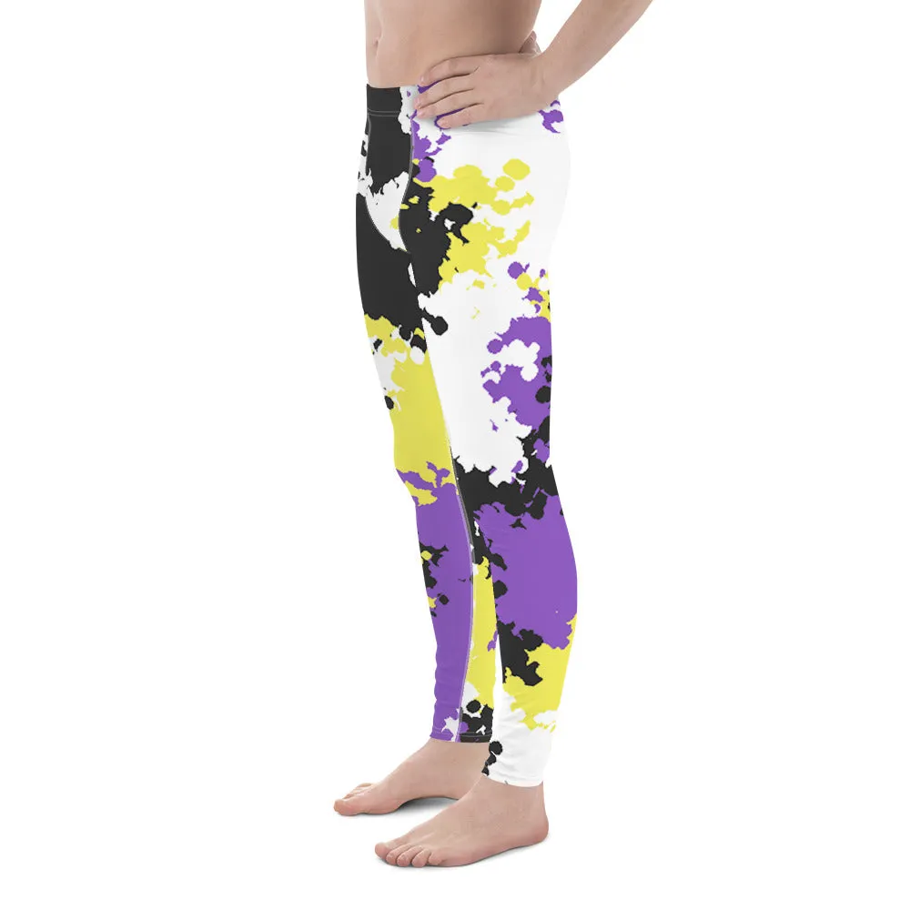 Nonbinary Enby Pride Men's Leggings Yoga Pants in Camouflage