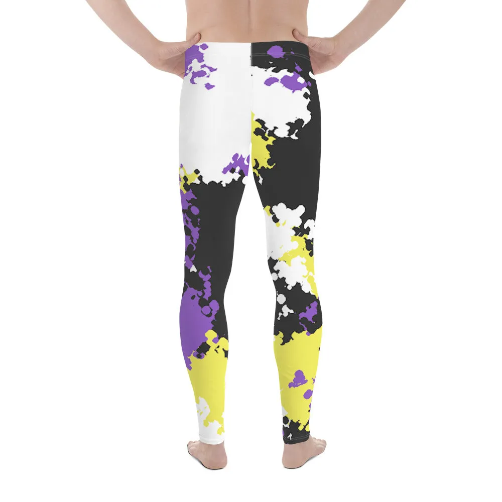 Nonbinary Enby Pride Men's Leggings Yoga Pants in Camouflage