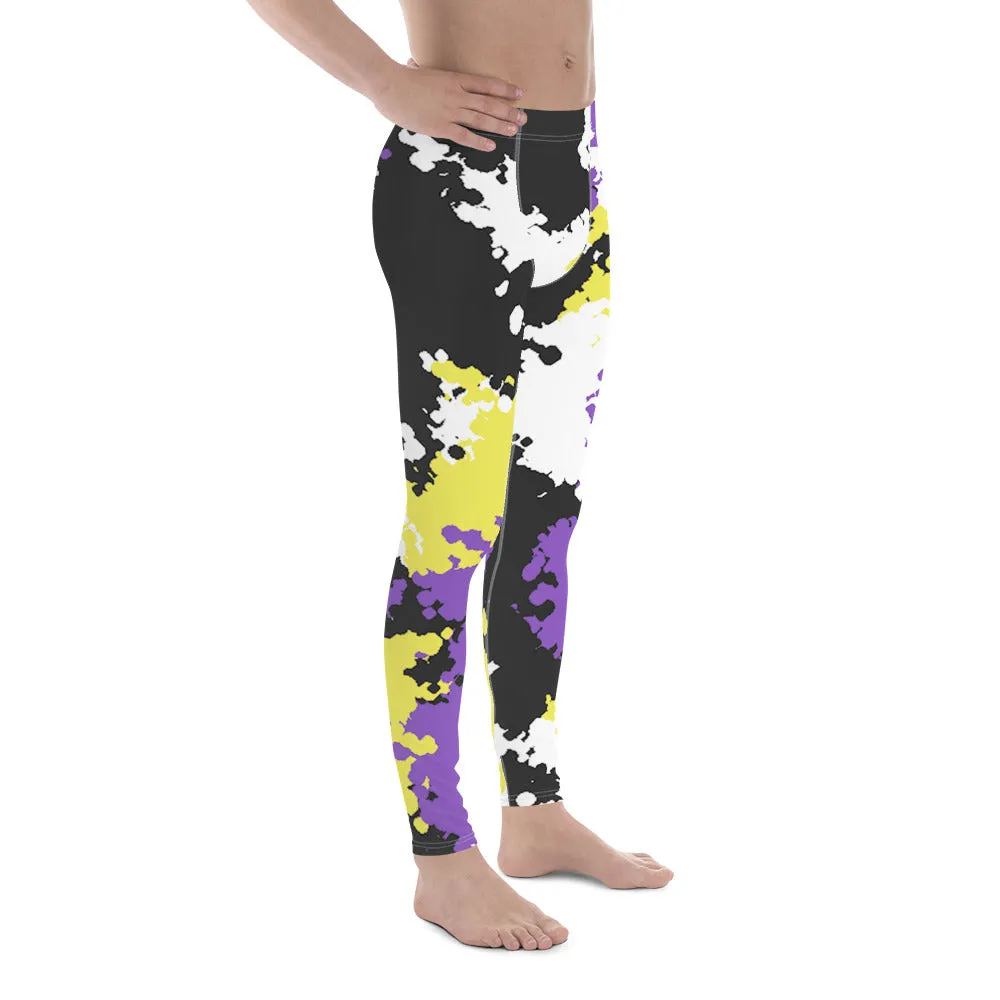 Nonbinary Enby Pride Men's Leggings Yoga Pants in Camouflage