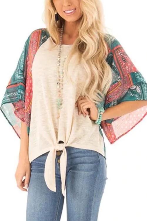 Paisley Bat Sleeve Knot Loose Blouse