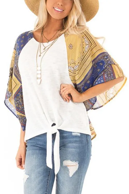 Paisley Bat Sleeve Knot Loose Blouse