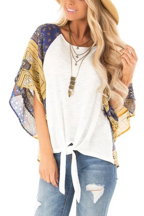 Paisley Bat Sleeve Knot Loose Blouse