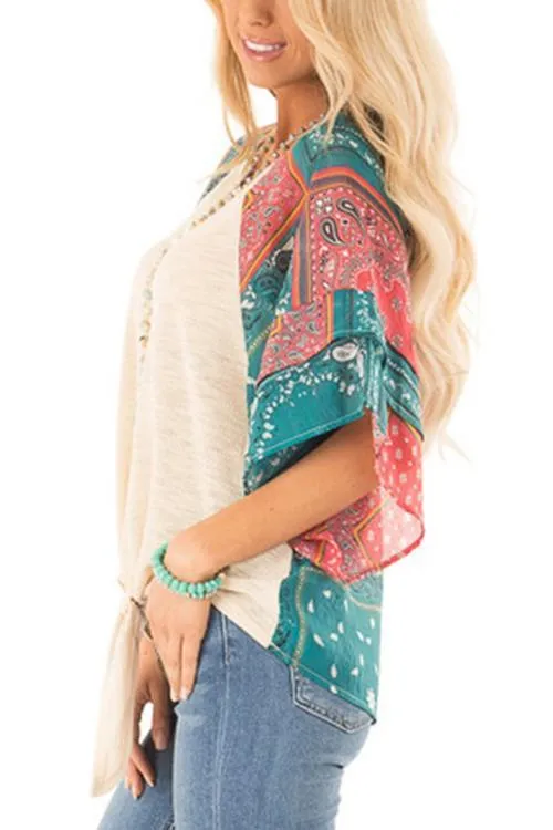 Paisley Bat Sleeve Knot Loose Blouse