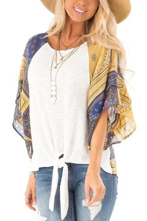 Paisley Bat Sleeve Knot Loose Blouse