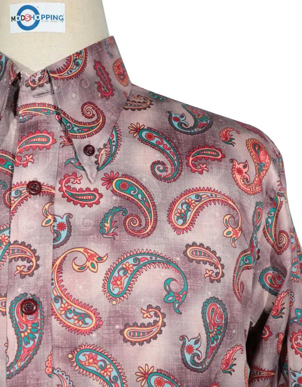 Paisley Shirt - 60s  Style Pale Pink Paisley Shirt