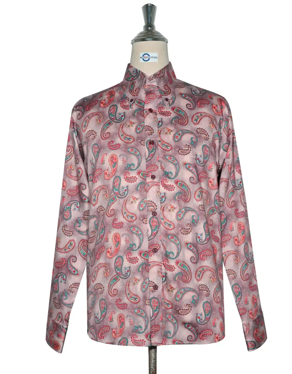 Paisley Shirt - 60s  Style Pale Pink Paisley Shirt