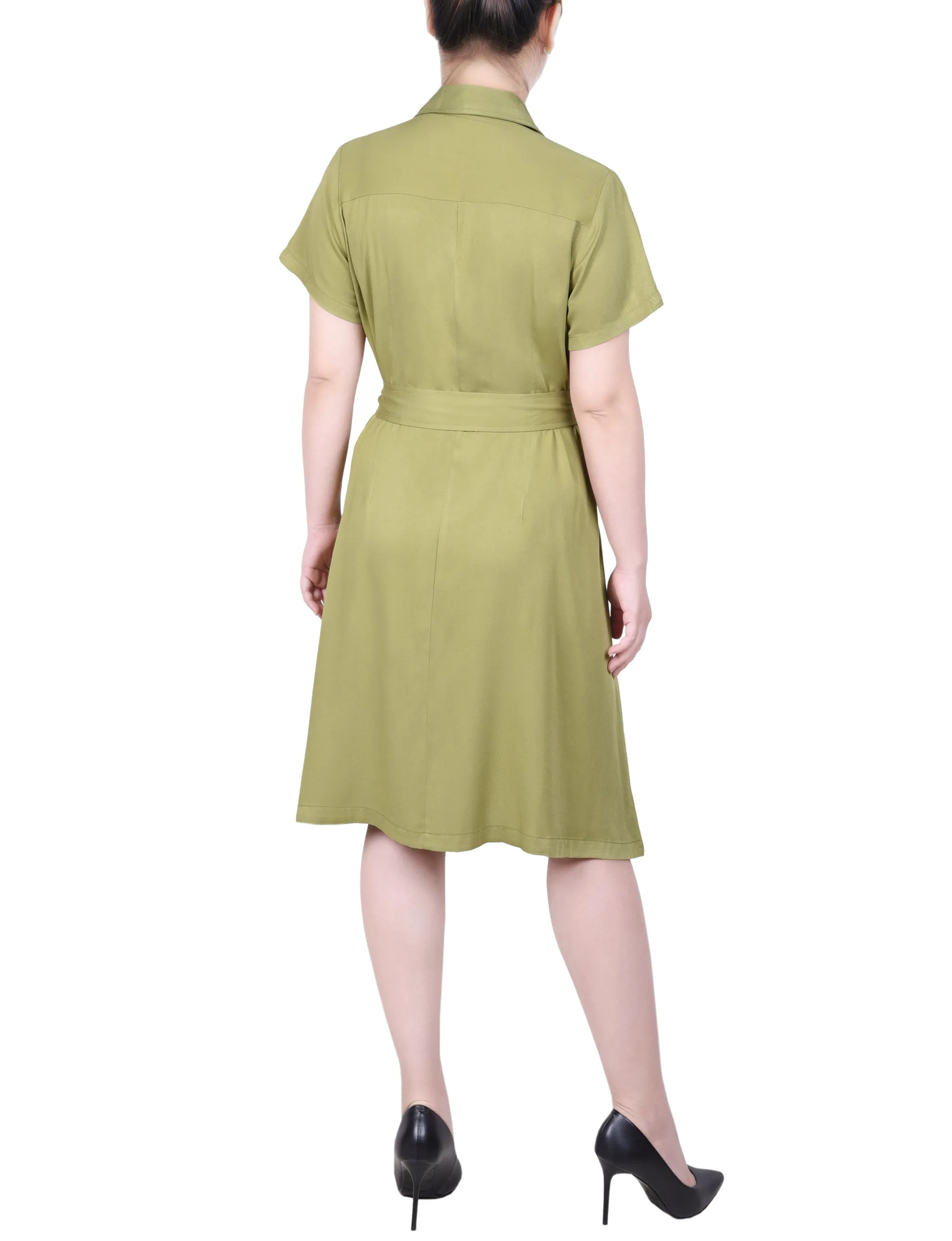 Petite Short Sleeve Safari Style Dress