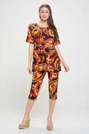 Plus Size Capri Pants Set Short Sleeve- 9003BN-SXP1-W435