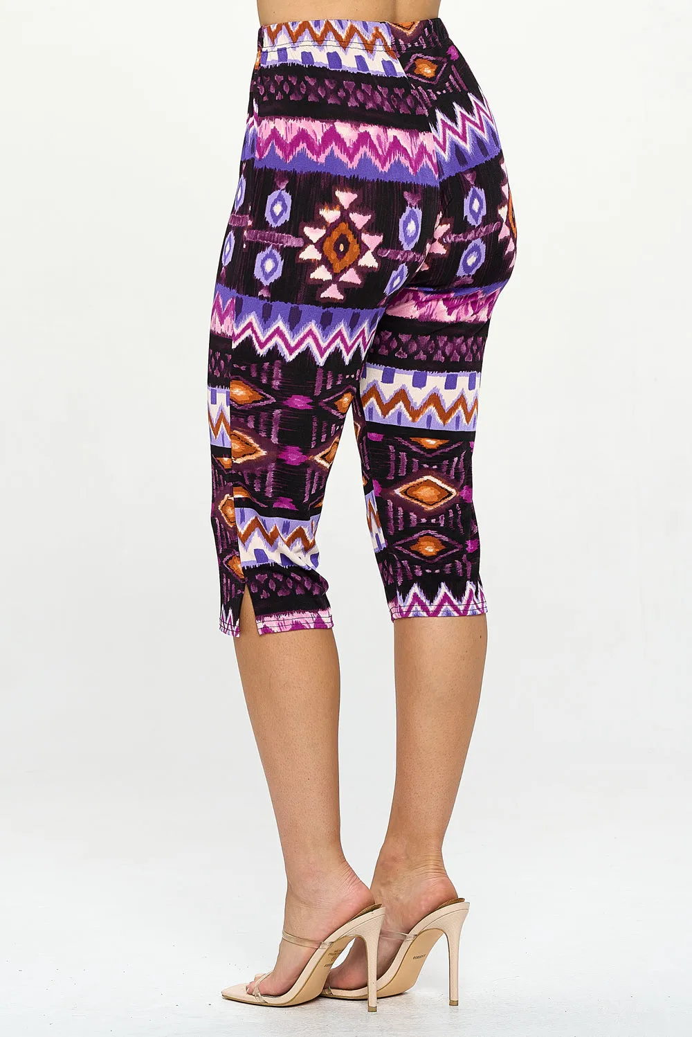 Plus Size Print Sleeveless Capri Pant Set-9002BN-TXP-W407