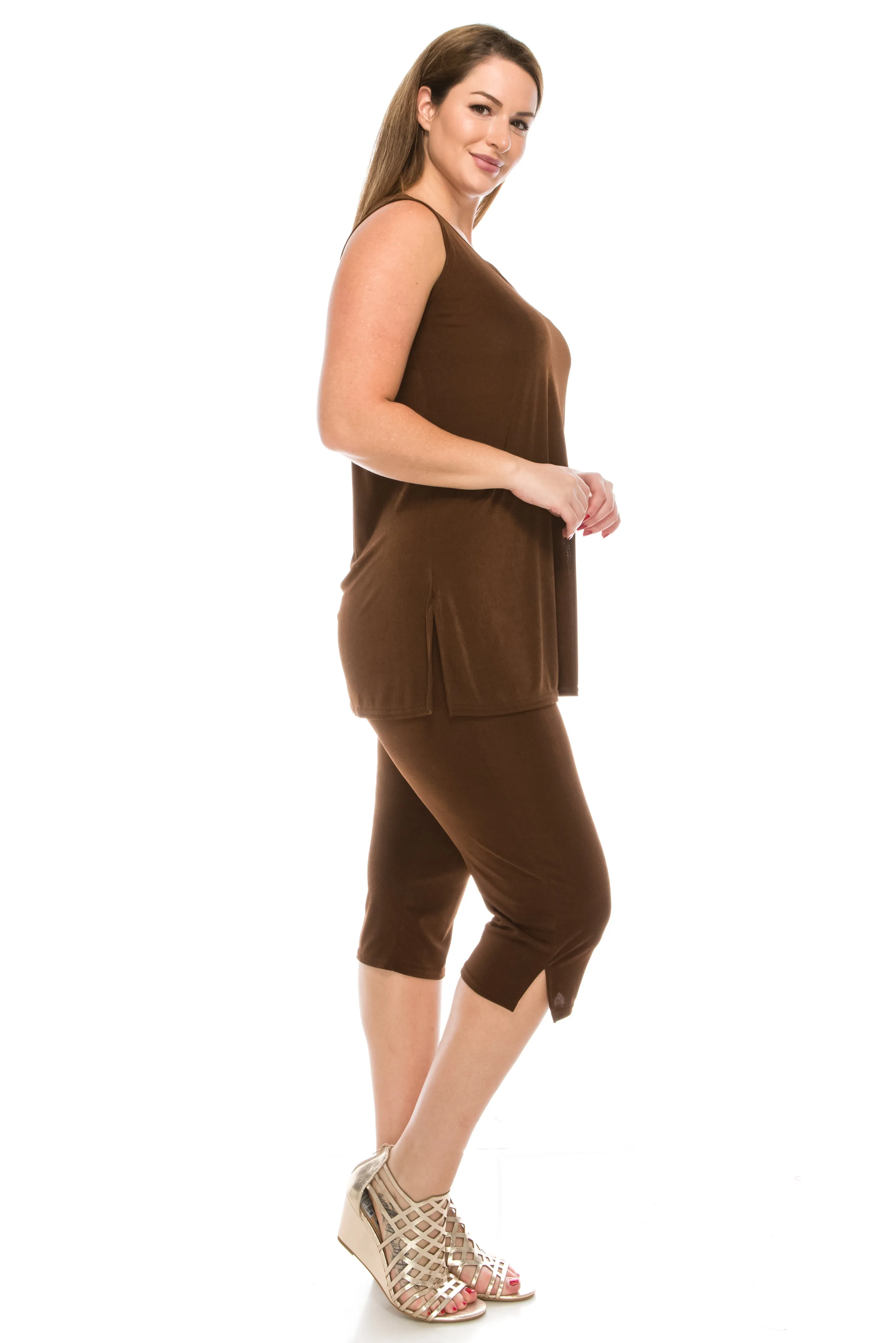 Plus Size Stretchy Tank Capri Pant Set-9002BN-TXS1