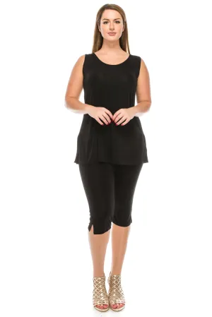 Plus Size Stretchy Tank Capri Pant Set-9002BN-TXS1