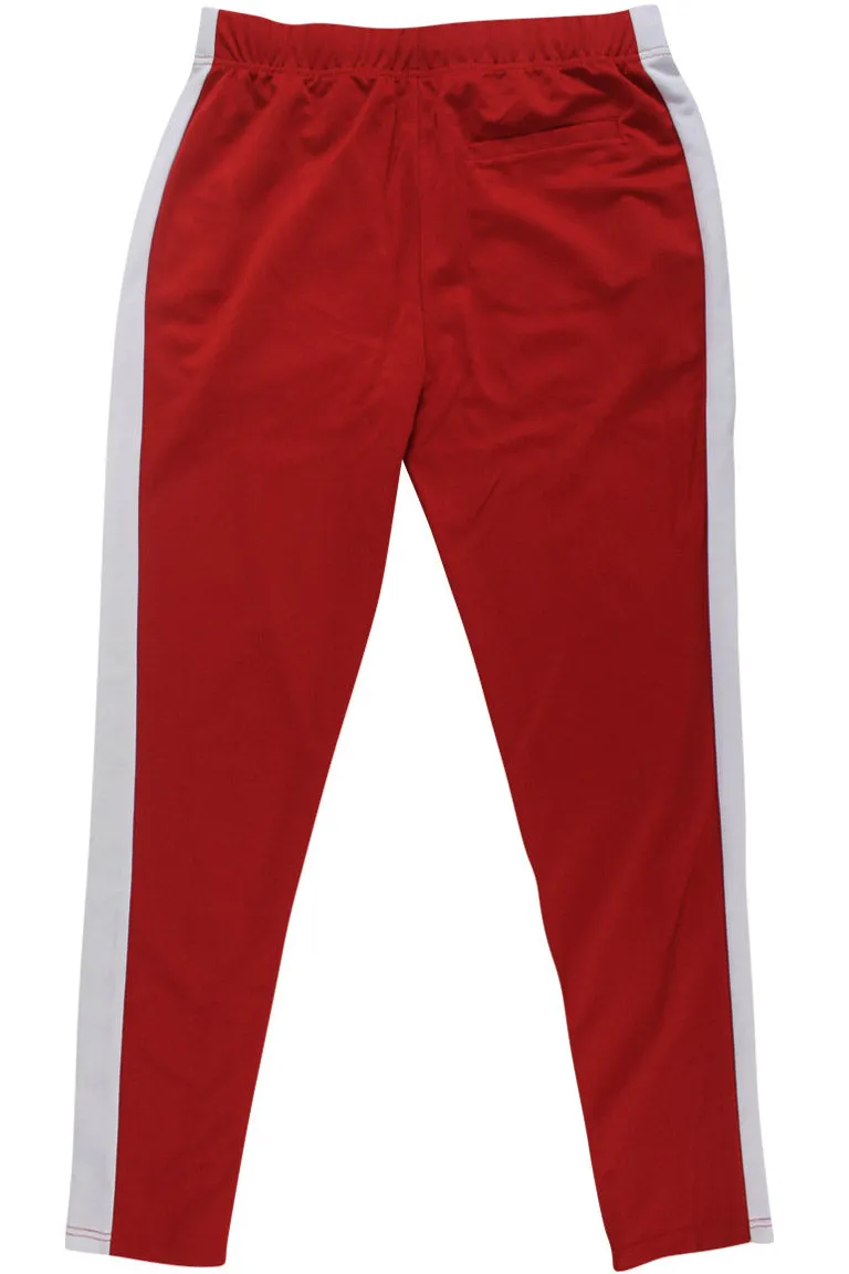 Premium Side Stripe Zip Pocket Track Pants (Red-White)