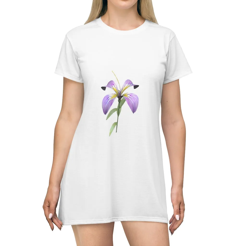 Purple Flower All Over Print T-Shirt Dress