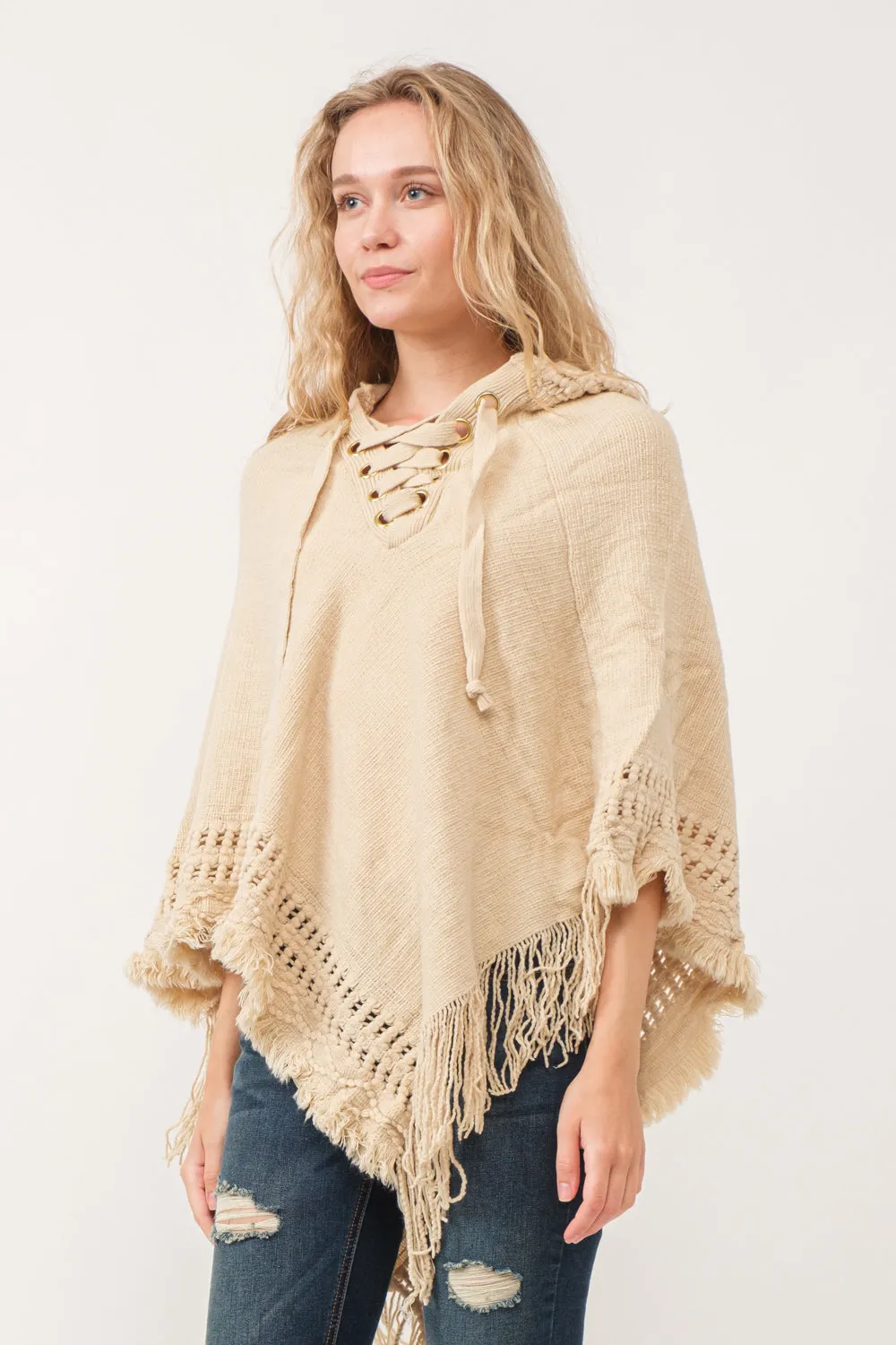 RAJ DYAN HOODED PONCHO CAPE ECRU