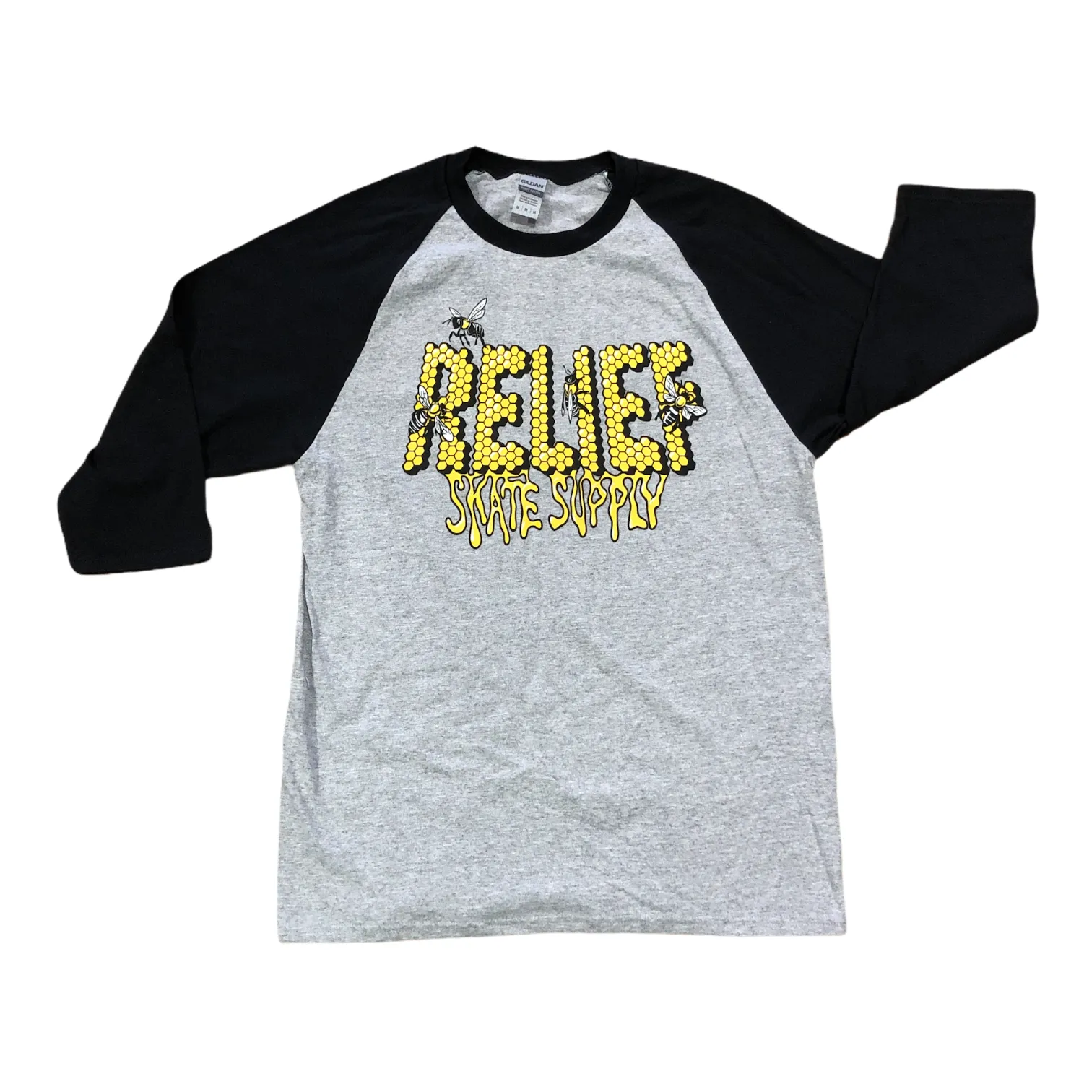 Relief Honey Bee Baseball T Shirt 3/4 Black/Grey