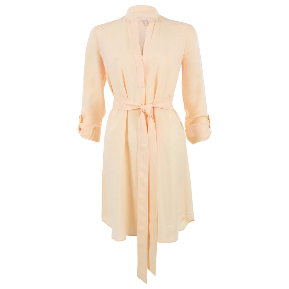 Rolled Sleeve Tunic Style Shirtdress - Peach