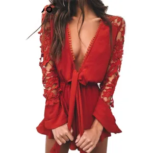 Sexy Hollow Out Elegant Bow Flare Long Sleeve Blouse