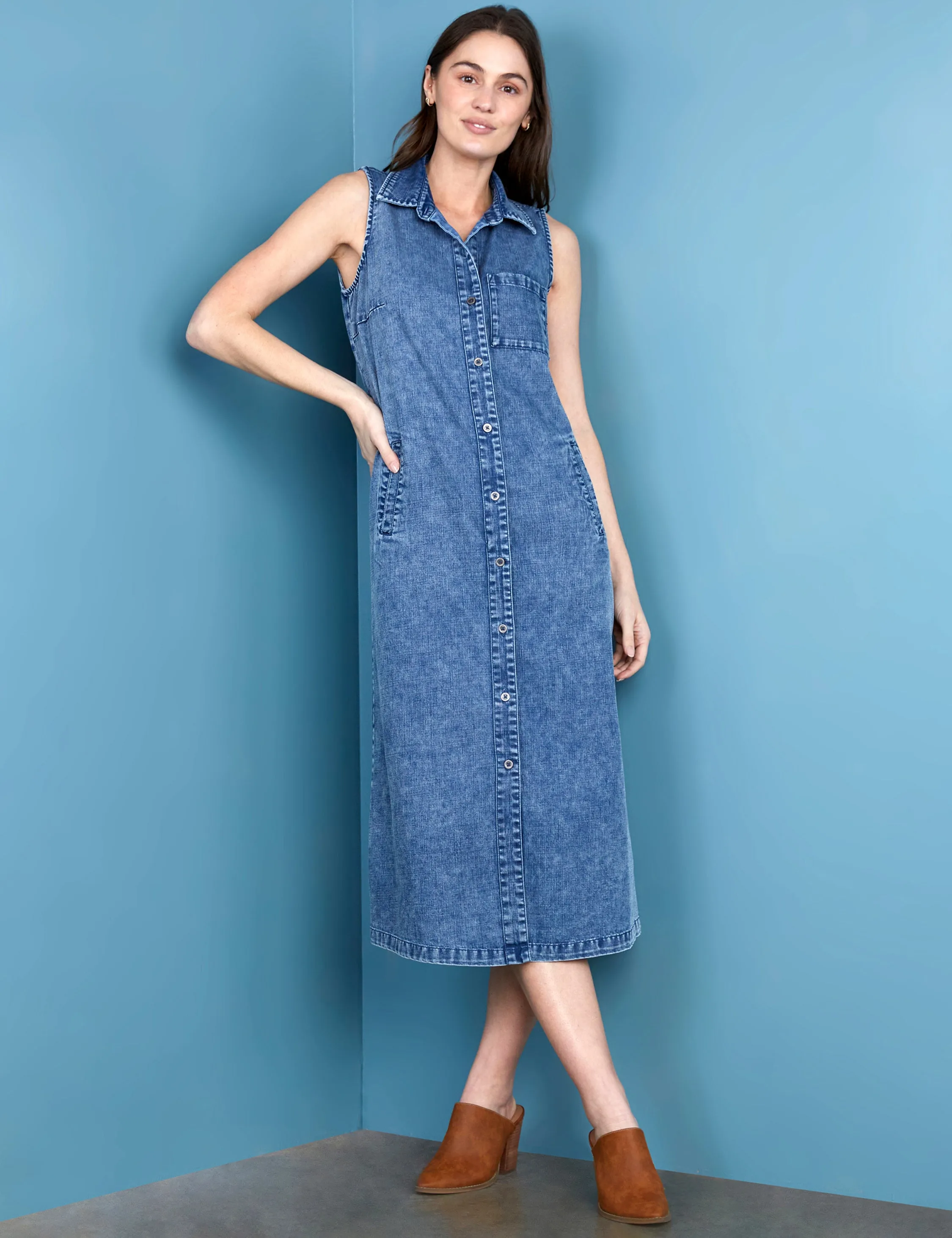 Sleeveless Denim Shirtdress