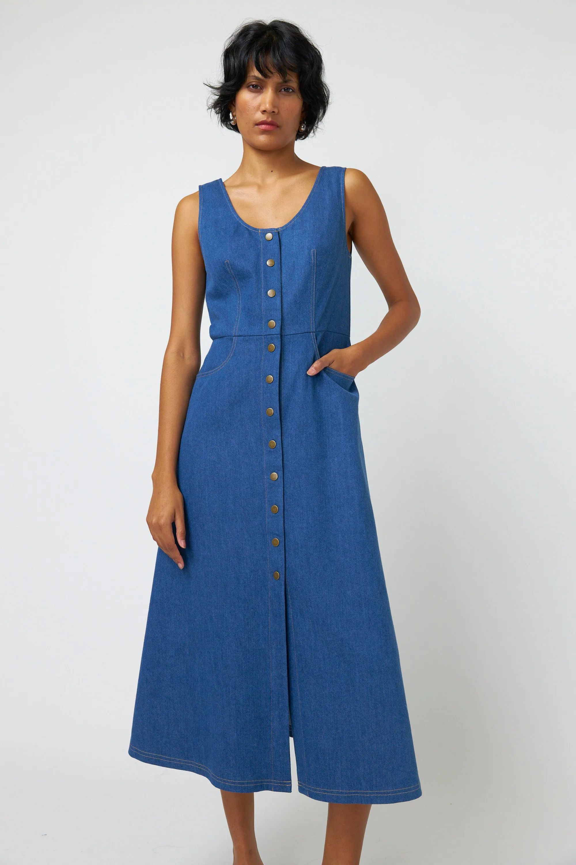 Sylvester Denim Dress - Mid Blue Indigo