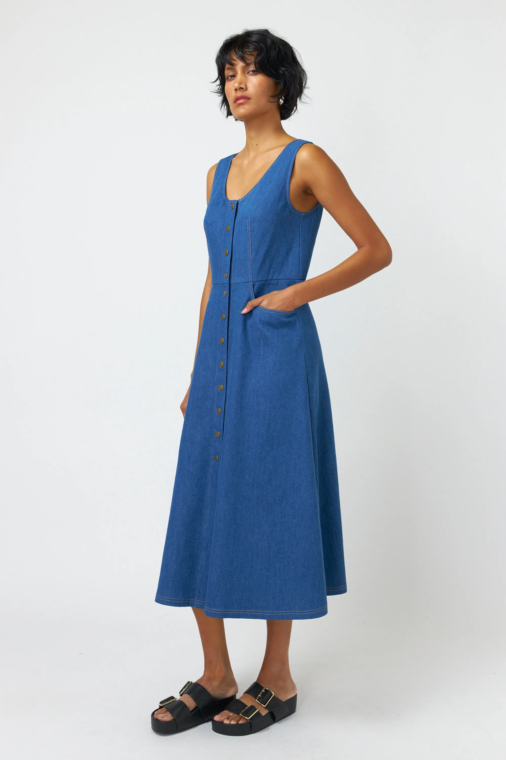 Sylvester Denim Dress - Mid Blue Indigo