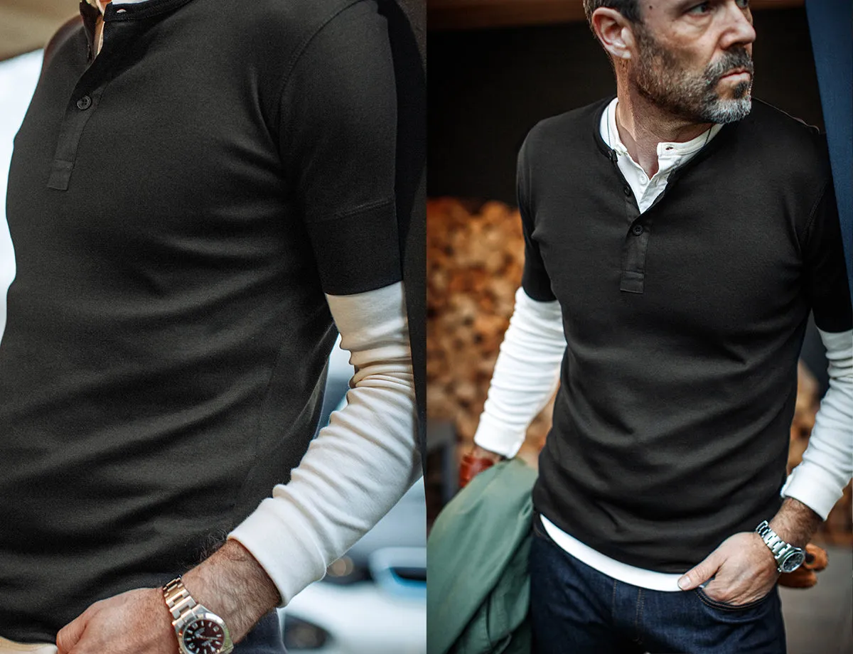 The New Elder Henley Short Sleeve Shirt Black