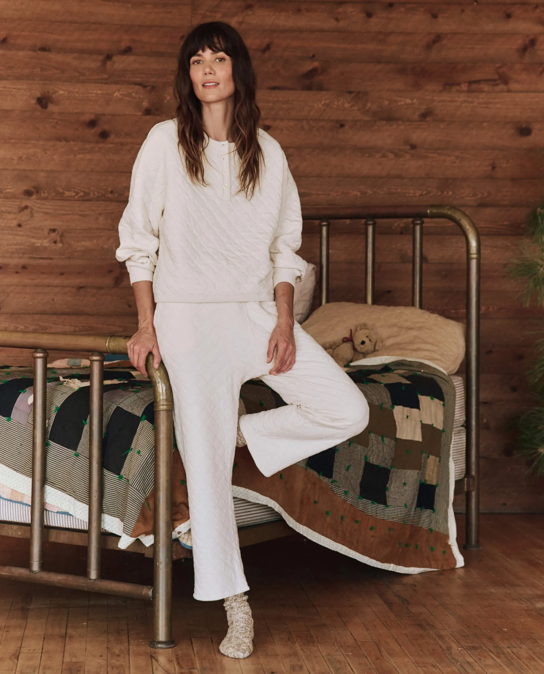 The Quilted Henley Sleep Sweatshirt. -- Washed White