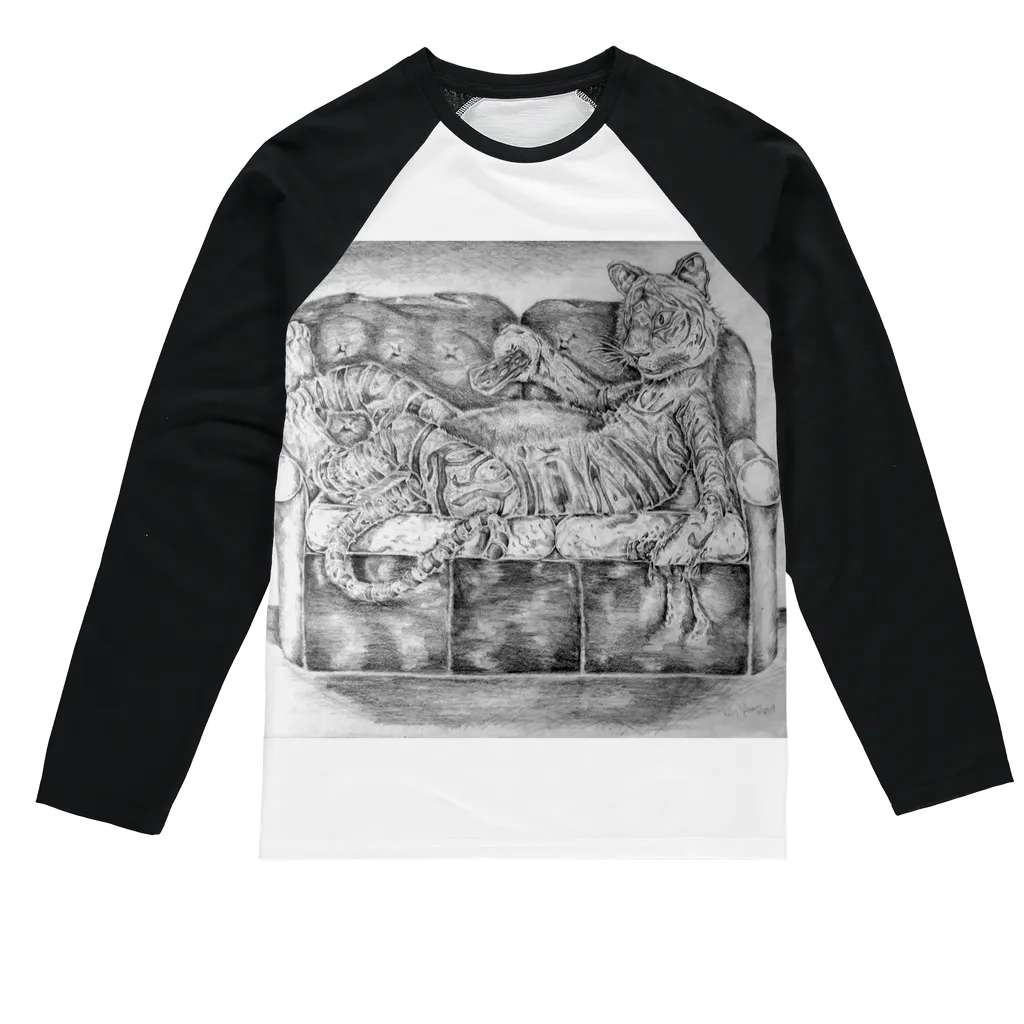 Tiger on a Couch Sublimation Baseball Long Sleeve T-Shirt