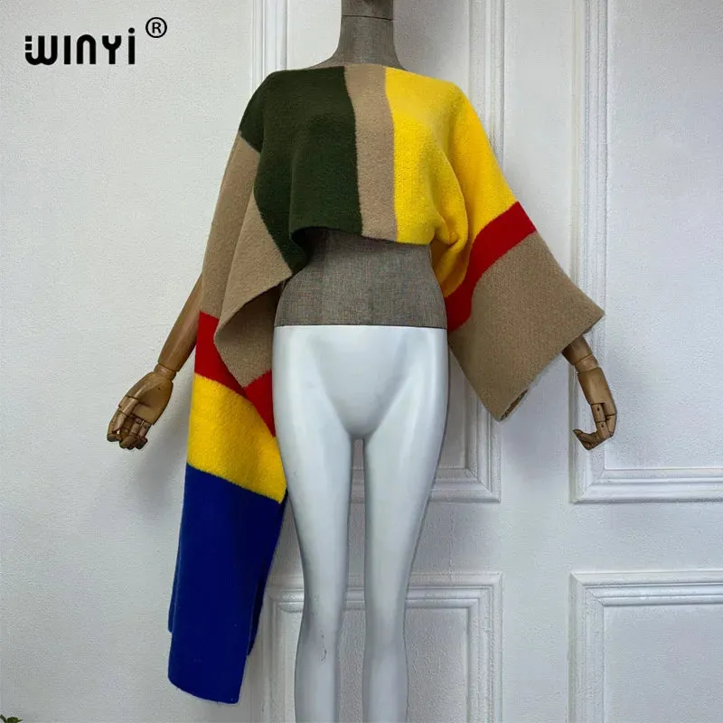 Trendy Vibrant Color Knitted Poncho