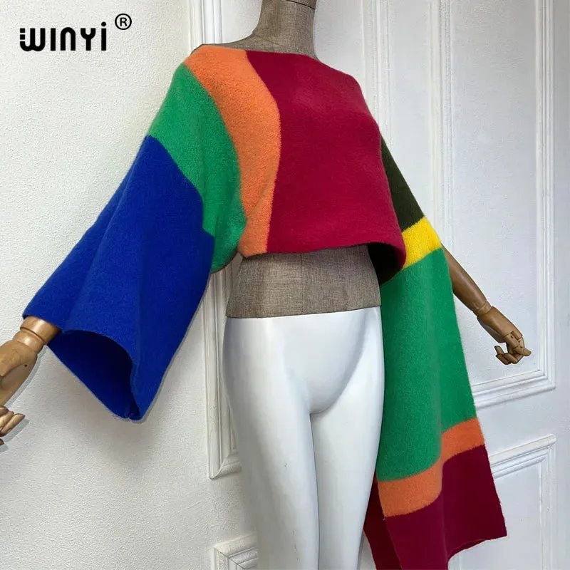 Trendy Vibrant Color Knitted Poncho