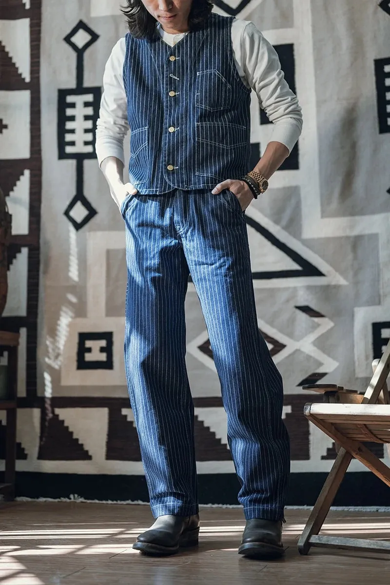 Vintage Wabash Stripe Work Vest - Railroad Workwear Denim Waistcoat