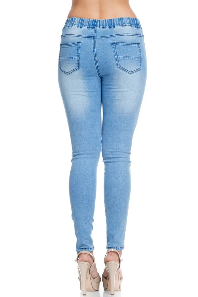 Women's Premium Moto Ripped Skinny Denim Joggers