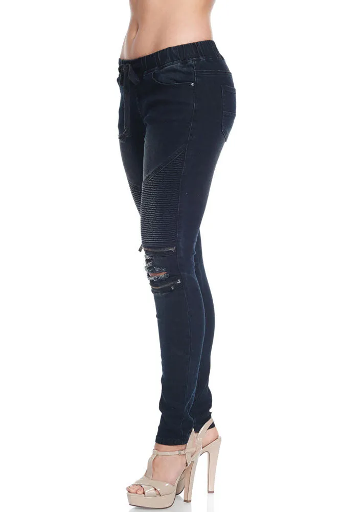 Women's Premium Moto Ripped Skinny Denim Joggers