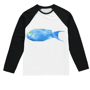 Yellow and Light Blue Fish Sublimation Baseball Long Sleeve T-Shirt