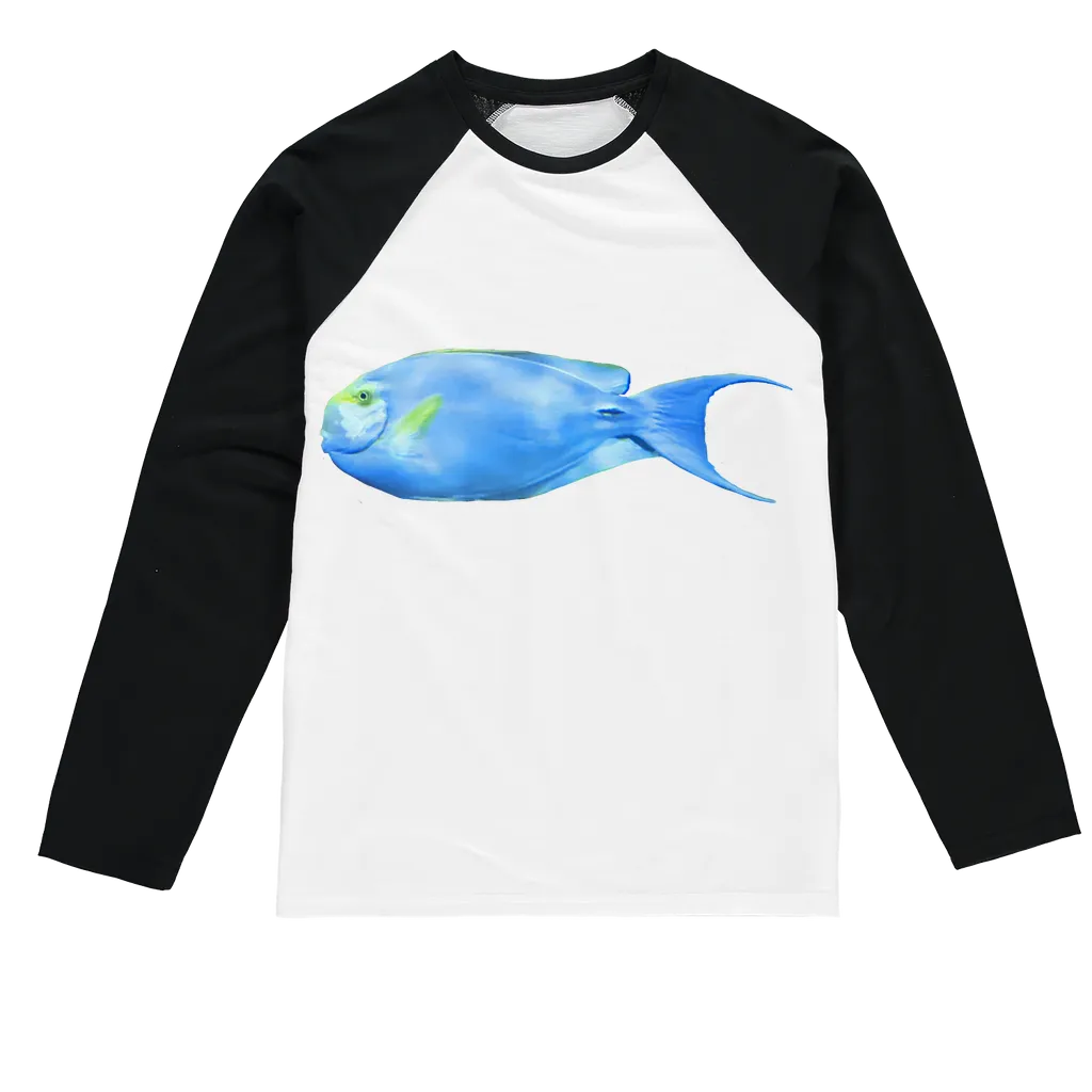 Yellow and Light Blue Fish Sublimation Baseball Long Sleeve T-Shirt